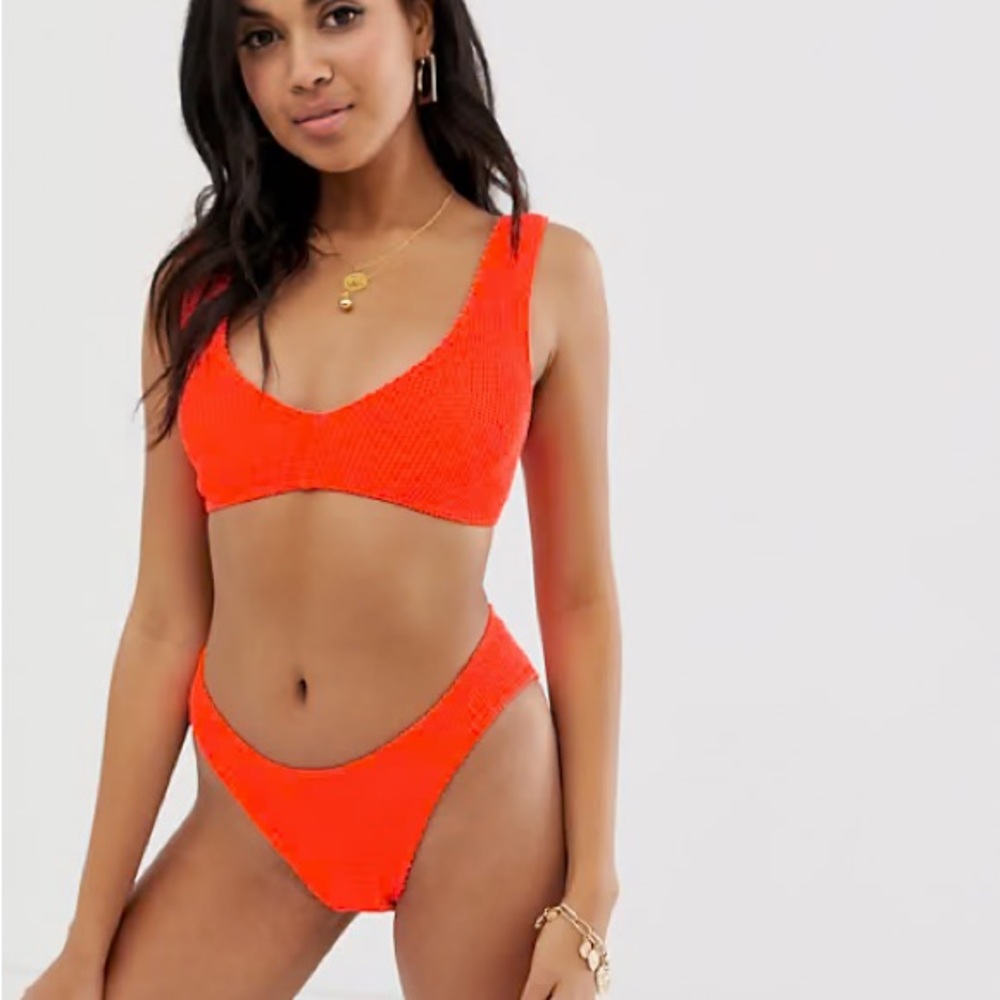 ASOS DESIGN mix and match crinkle bikini top & bottom in neon orange